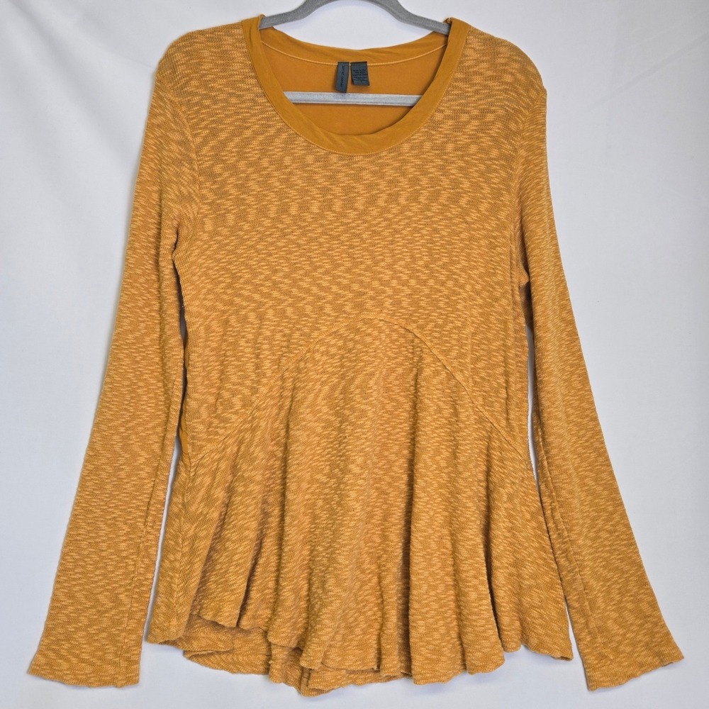 Left Of Center Anthropologie Dara Knit Mustard Peplum Long Sleeve Pullover Small